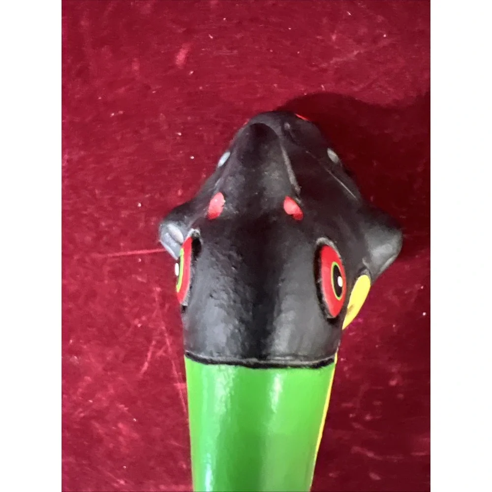 Handmade Black‎ Toucan Bird Clay Whistle Ocarina Folk Art Mexico Red Green Yello